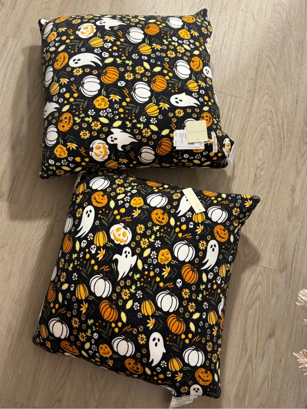 Magaschoni Halloween Ghost & Pumpkin Throw 2 Pillow - Black/Orange/White